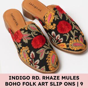Indigo Rd. Rhayze Embroidered Textile Mules Bohemian Folk Art Slip-On Size 9